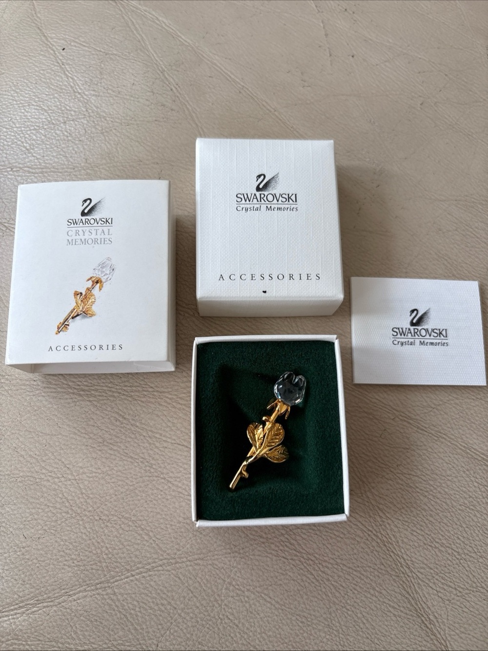Swarovski Gold Rose Pin with Clear Crystal Accent